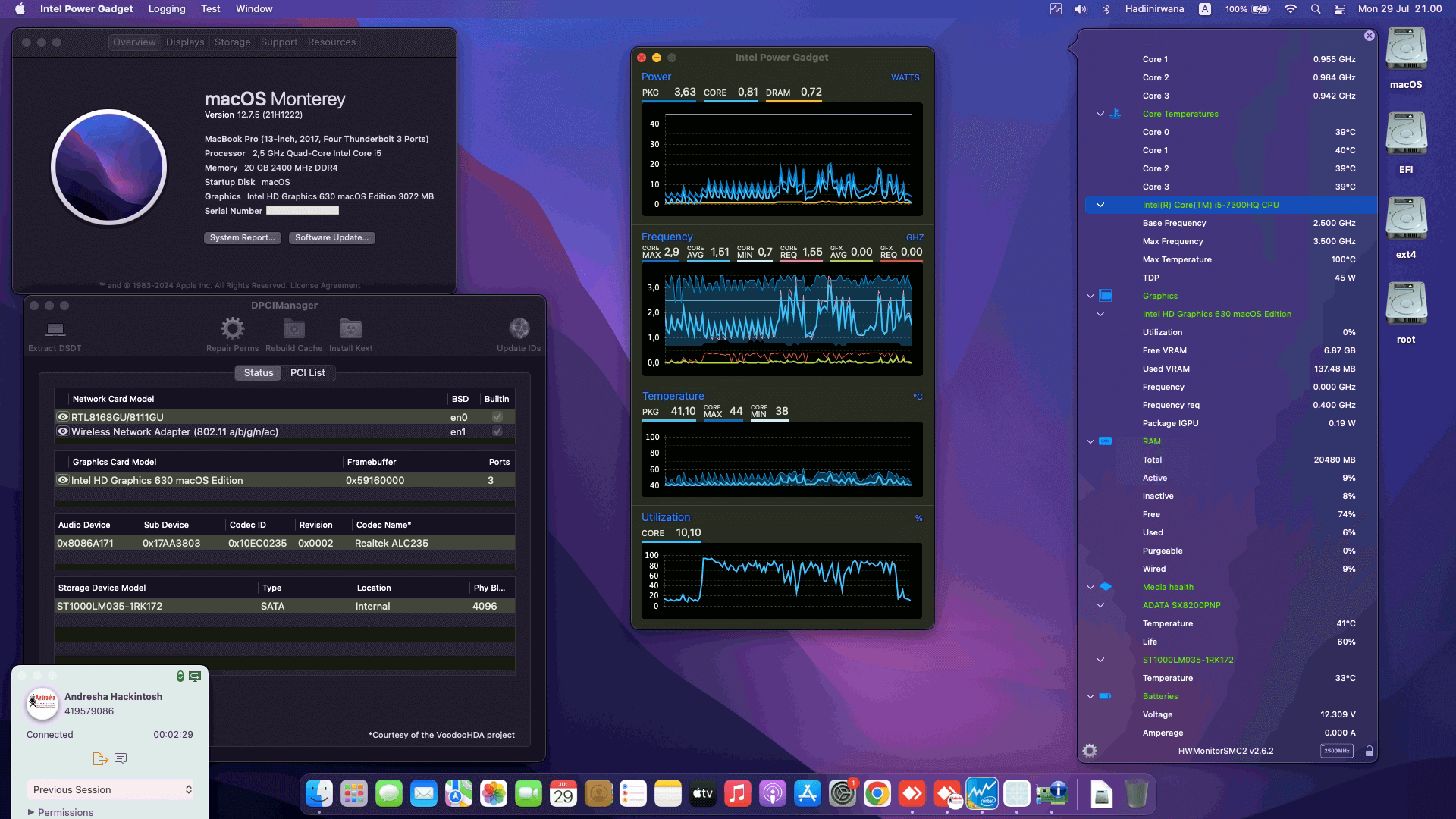 Success Hackintosh macOS Monterey 12.7.5 Build 21H1222 in Lenovo Legion Y520-151KBN